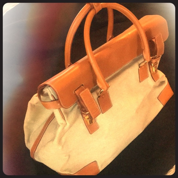 Large Genuine Leather Trimmed Duffle Bag - Picture 1 of 5